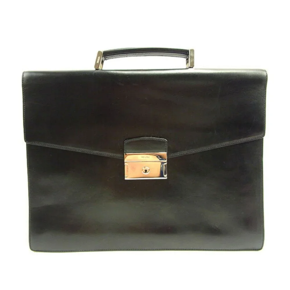 AUTH Prada Bag Briefcase Black Silver Mens